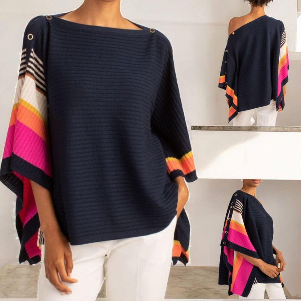 TRINA TURK ( XS/M) Chic Merino Wool Ponch with Boatneck Draped Sleeves